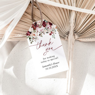 Burgundy Blush Pink Flowers Shower Thank You Gift Tags
