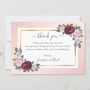 Burgundy Blush Pink Gold Floral Thank You Card