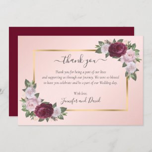 Burgundy Blush Pink Gold Floral Wedding Thank You Card