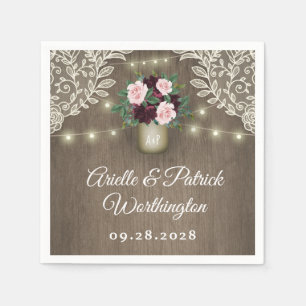 Burgundy Blush Pink Gold Mason Jar Vintage Wedding Napkin