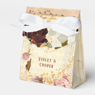 Burgundy Blush Pink Musical Florals Wedding Favour Box