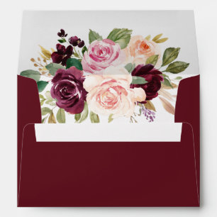 Burgundy Blush Pink Peach Gold Floral Boho Wedding Envelope