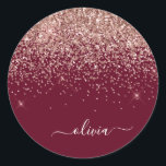 Burgundy Blush Pink Rose Gold Glitter Monogram Classic Round Sticker<br><div class="desc">Rose Gold - Blush Pink and Burgundy Sparkle Glitter Monogram Name Party Sticker Address Labels. This makes the perfect sweet 16 birthday,  wedding,  bridal shower,  anniversary,  baby shower or bachelorette party gift for someone that loves glam luxury and chic styles.</div>