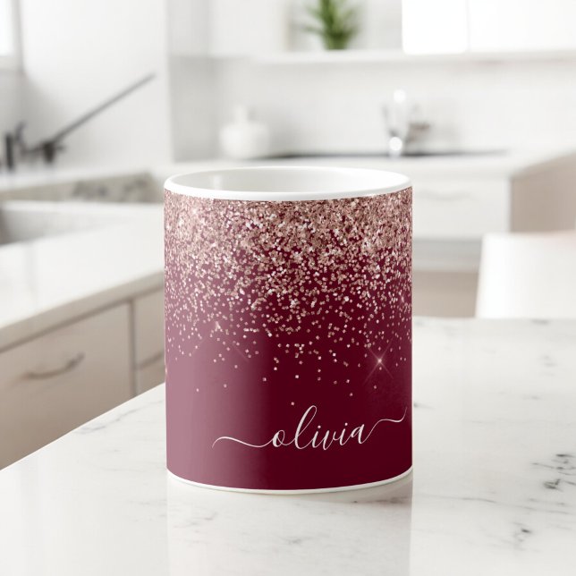 Burgundy Blush Pink Rose Gold Glitter Monogram Coffee Mug (Creator Uploaded)