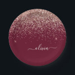 Burgundy Blush Pink Rose Gold Glitter Monogram Paper Plate<br><div class="desc">Rose Gold - Blush Pink and Burgundy Sparkle Glitter Monogram Name Party Plates. This makes the perfect sweet 16 birthday,  wedding,  bridal shower,  anniversary,  baby shower or bachelorette party gift for someone that loves glam luxury and chic styles.</div>