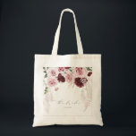 Burgundy Blush Pink Roses Floral Bridal Shower Tote Bag<br><div class="desc">The combination of modern and elegant elements creates a beautiful and unique aesthetic that is perfect for a bridal shower. The use of watercolor techniques to depict Burgundy and Dusty Pink Roses Floral and pampas grass creates a soft and romantic feel, while the incorporation of elegant calligraphy adds a touch...</div>
