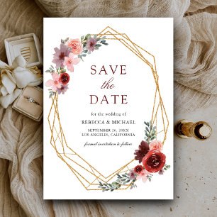 Burgundy Blush Pink Roses Wedding Save The Date