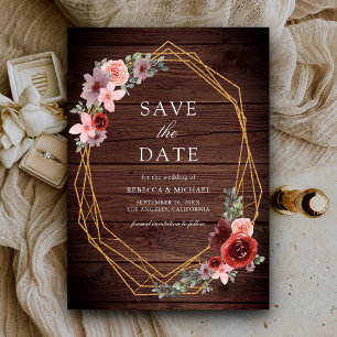 Burgundy Blush Pink Roses Wood Wedding Save The Date