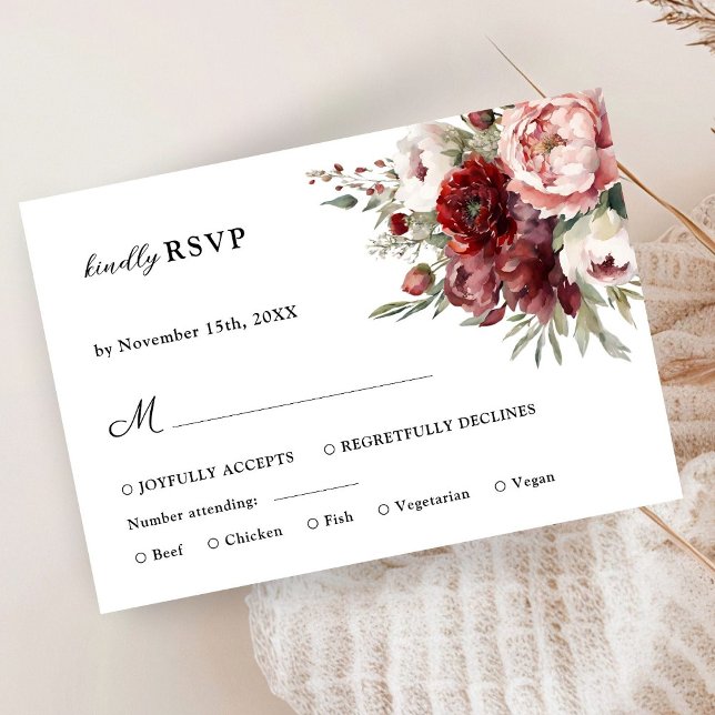 Burgundy Blush Pink Rustic Floral Wedding RSVP (Creator Uploaded)