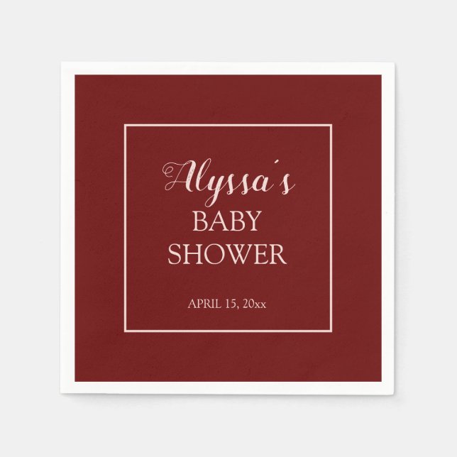 Burgundy Blush Pink Traditional Baby Shower Napkin (Front)