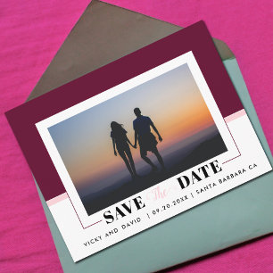 Burgundy, blush pink wedding Save the Date photo Postcard