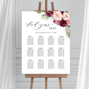 Burgundy Blush Pink Wedding Seating Chart Sign