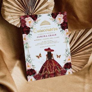 Burgundy Blush Quinceañera Charro Dress Mis Quince Invitation
