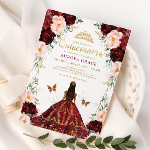 Burgundy Blush Quinceañera Princess Mis Quince Invitation