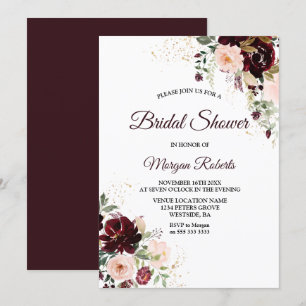 Burgundy Blush Red Wine Floral Bridal Shower Invitation