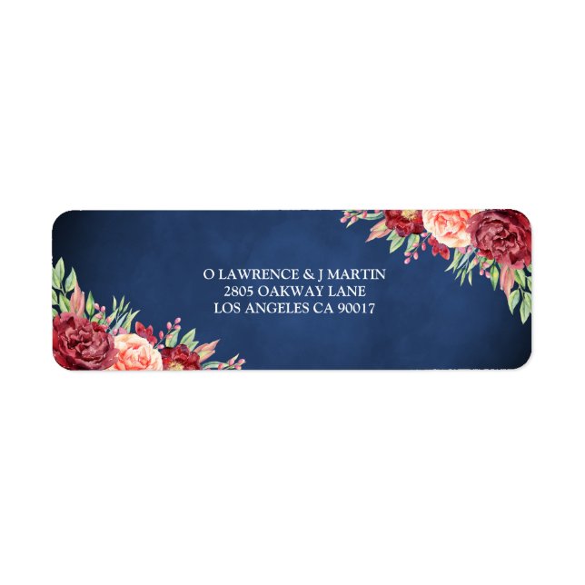 Burgundy Blush Rose Floral Navy Chalkboard Address (Front)