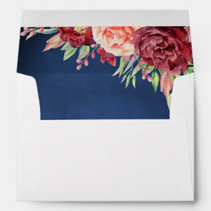 Burgundy Blush Rose Floral Navy Chalkboard Wedding Envelope