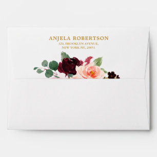 Burgundy Blush Rose Floral Return Address Envelope