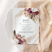 Burgundy, Blush & Rose Gold Elegant Boho RSVP