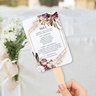 Burgundy, Blush & Rose Gold Elegant Program Hand Fan