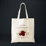 Burgundy & Blush Roses Bridesmaid Wedding Favor Tote Bag<br><div class="desc">These beautiful tote bags are a wonderful way to thank your bridesmaids for being part of your wedding party. They feature a lovely boho chic floral design with a cluster of hand painted watercolor roses in shades of burgundy, red, and blush pink, surrounded by sprigs of eucalyptus leaves and garden...</div>