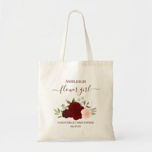 Burgundy Blush Roses Elegant Flower Girl Wedding Tote Bag