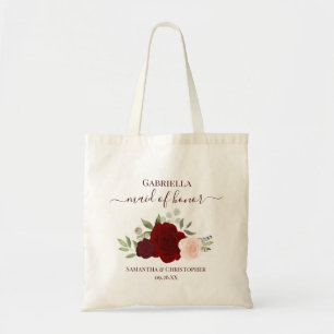 Burgundy Blush Roses Elegant Maid of Honour Weddin Tote Bag