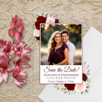 Burgundy Blush Roses Wedding Save the Date Photo