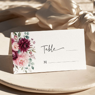 Burgundy & Blush Rustic Floral Wedding Place Card