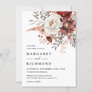 Burgundy & Blush Rustic Watercolor Floral Wedding Invitation