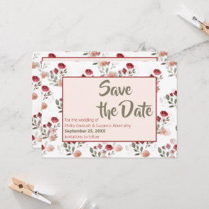 Burgundy Blush Sage Roses Pattern Save the Date Invitation