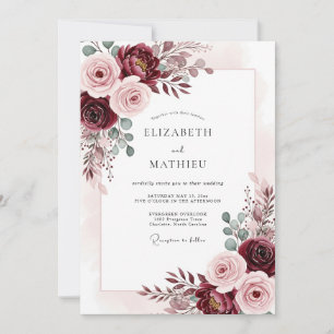 Burgundy Blush Watercolor Autumn Wedding Invitation
