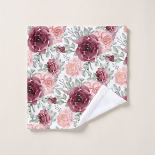 Burgundy blush watercolor floral   wash cloth