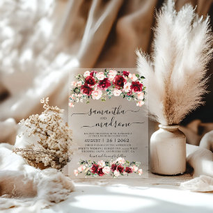 Burgundy Blush Watercolor Roses Wedding Acrylic Invitations