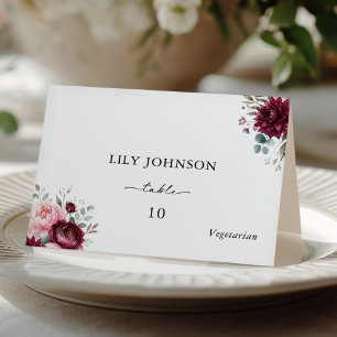 Burgundy & Blush Wedding Meal Choice Place Cards