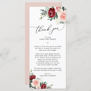 Burgundy Blush Wedding Thank You Letter Card