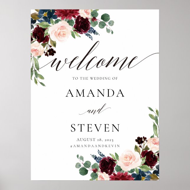 Burgundy Blush Wedding Welcome Sign (Front)
