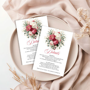 Burgundy Blush White Floral Wedding Details Card
