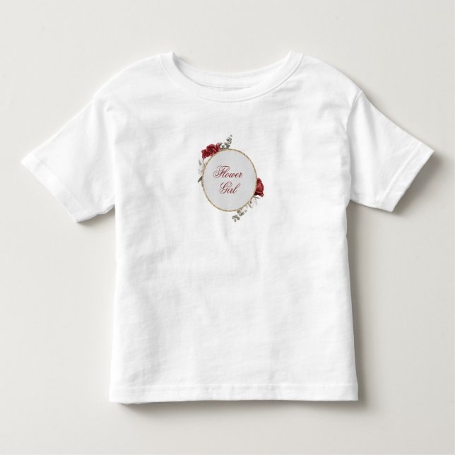 Burgundy Blush & White Roses Flower Girl T-Shirt (Front)