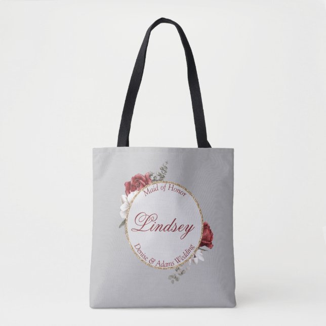 Burgundy Blush & White Roses Maid of Honour  Tote Bag (Front)