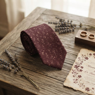 Burgundy Blush Wildflower Botanical Pattern Tie