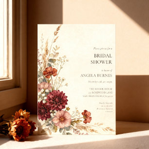 Burgundy Blush Wildflower Fall Bridal Shower Invitation