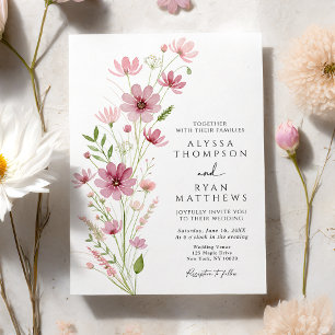 Burgundy Blush Wildflower Floral Wedding Invitation