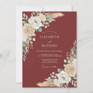 Burgundy Bohemian Bloom Wedding Invitation