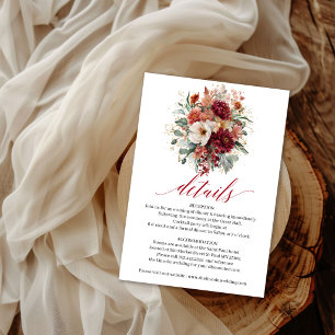 Burgundy Bohemian Fall Flowers Greenery Details  Enclosure Card