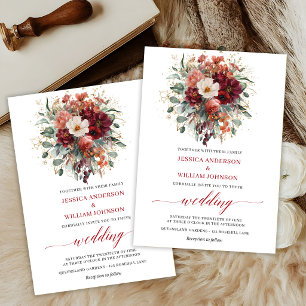 Burgundy Bohemian Fall Flowers Greenery Wedding Invitation