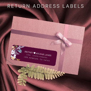 Burgundy boho bloom heart return address label