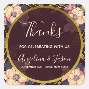 Burgundy Boho Chic Wedding Thank You Sticker