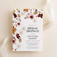 Burgundy Boho Fall Floral Bridal Brunch Invitation