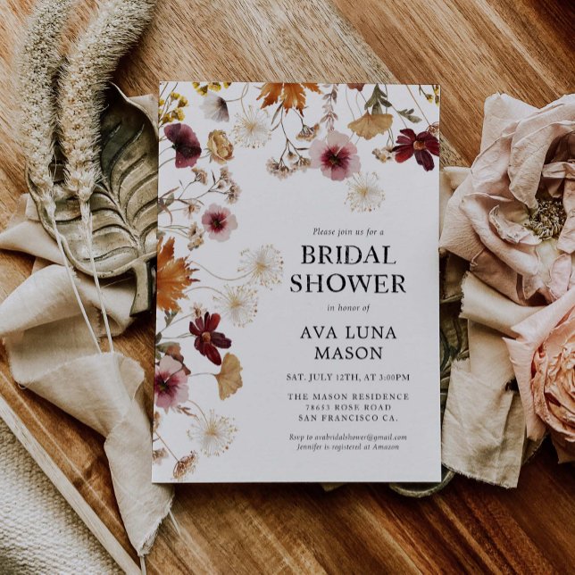 Burgundy Boho Fall Floral Bridal Shower Invitation (Creator Uploaded)
